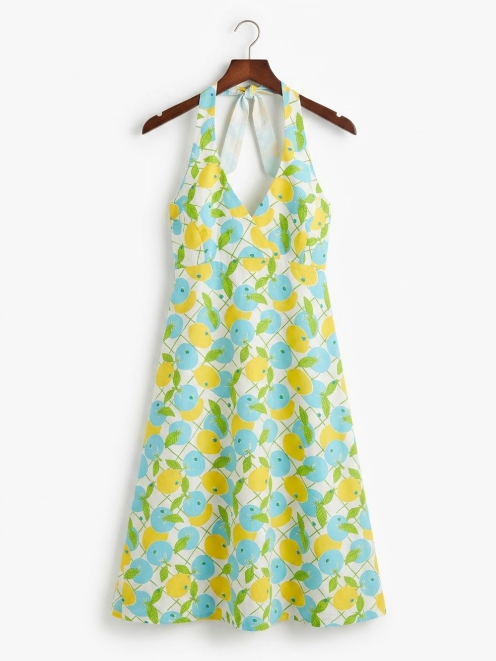 LILLY PULITZER Tropical Lemon & Blueberry Print Halter Dress in Yellow & Aqua